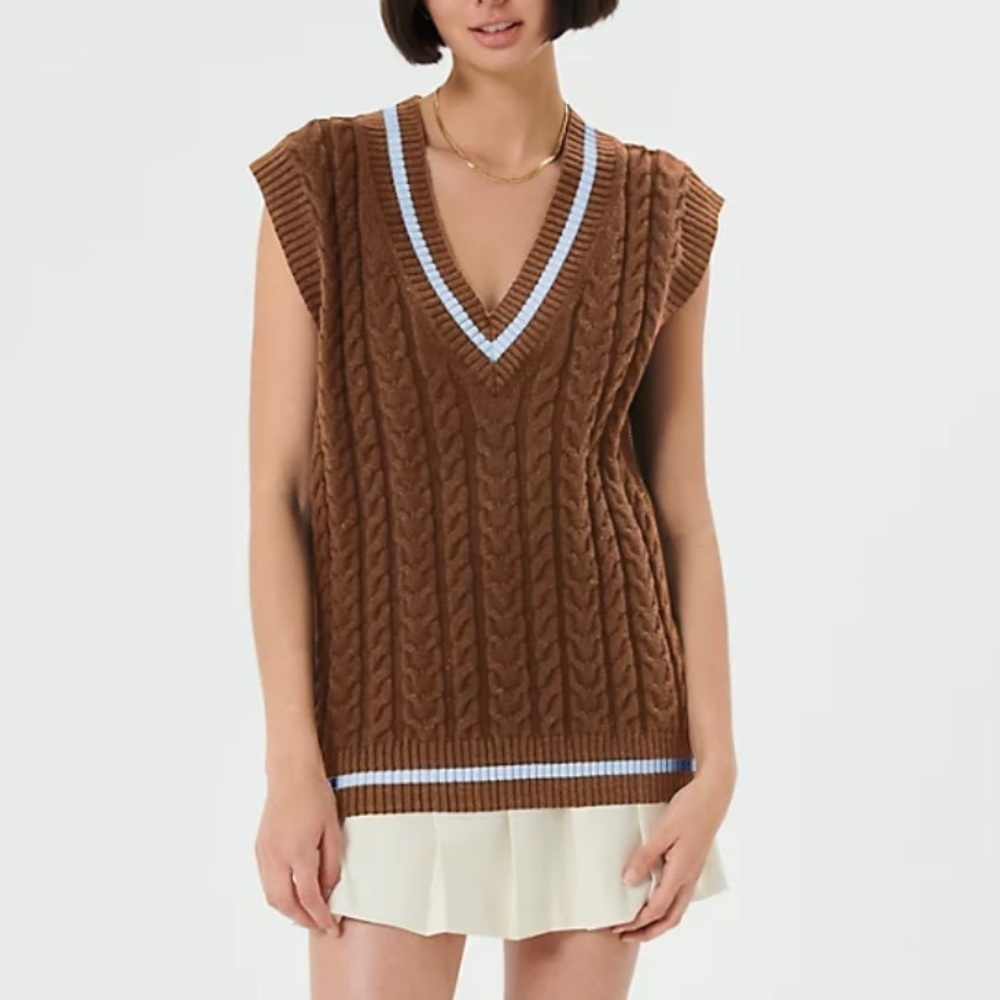 Aritzia Sunday Best Winston Long Sweater Vest | XL | Mocha Brown & Rose Pink